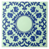 Indigo Azulejo Blue Portuguese Lisbon Botanical タイル (正面)