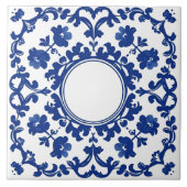 Indigo Azulejo Blue Portuguese Lisbon Botanical タイル (正面)