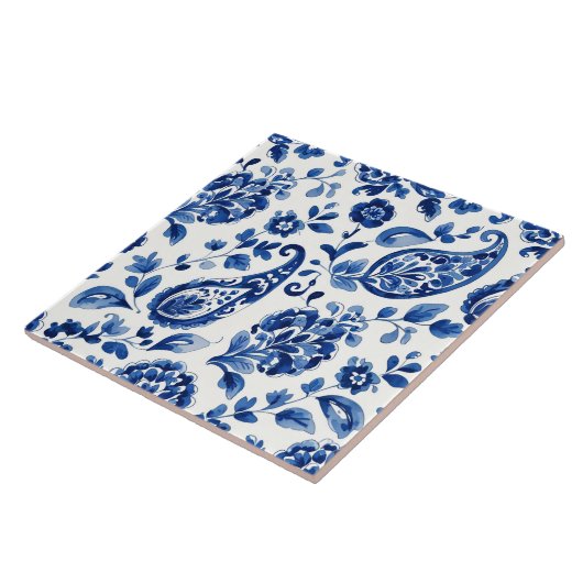 Indigo Azulejo Blue Portuguese Lisbon Botanical タイル (側面)