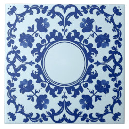 Indigo Azulejo Blue Portuguese Lisbon Botanical タイル