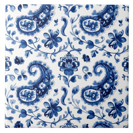 Indigo Azulejo Blue Portuguese Lisbon Botanical タイル (正面)