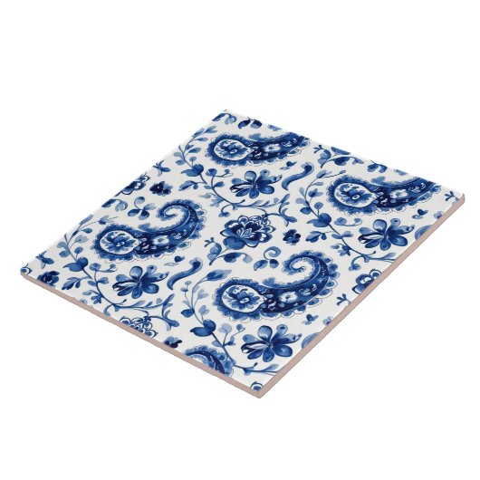 Indigo Azulejo Blue Portuguese Lisbon Botanical タイル (側面)