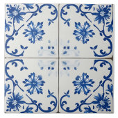 Indigo Azulejo Blue Portuguese Lisbon Botanical タイル (正面)