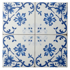 Indigo Azulejo Blue Portuguese Lisbon Botanical タイル