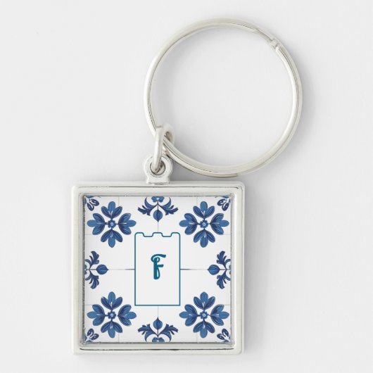 Indigo Azulejo Blue Portuguese Lisbon Decorative キーホルダー (正面)