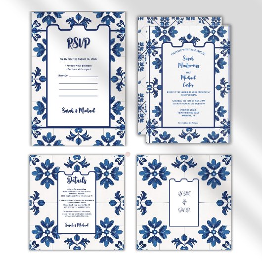 Indigo Azulejo Blue Portuguese Lisbon Decorative  セーブザデート
