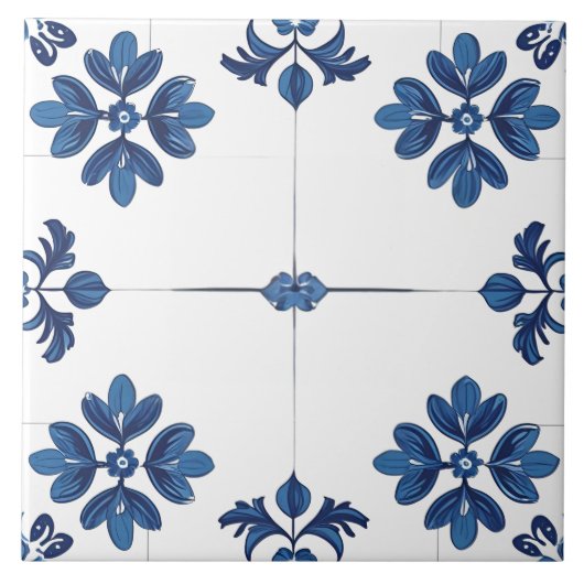 Indigo Azulejo Blue Portuguese Lisbon Decorative タイル (正面)