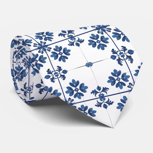 Indigo Azulejo Blue Portuguese Lisbon Decorative ネクタイ (ロール)