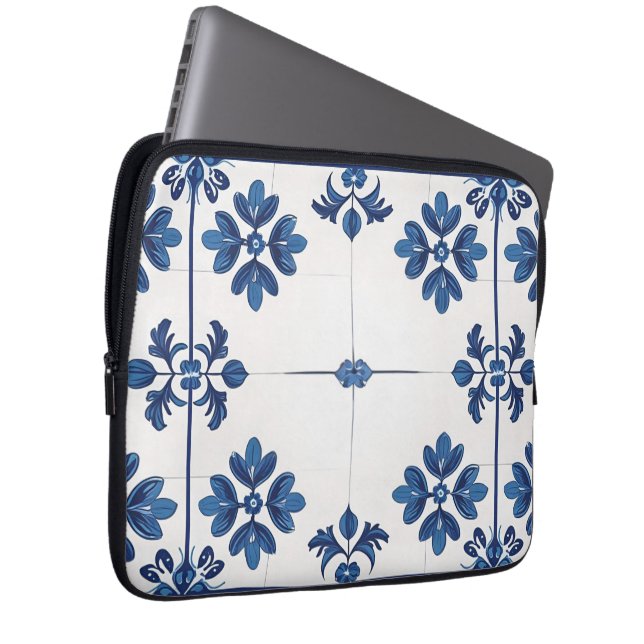 Indigo Azulejo Blue Portuguese Lisbon Decorative ラップトップスリーブ (正面右)