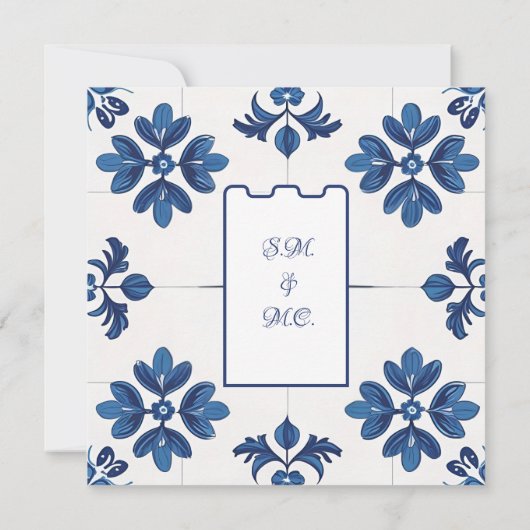 Indigo Azulejo Blue Portuguese Lisbon Decorative  招待状 (裏面)