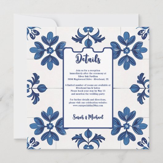 Indigo Azulejo Blue Portuguese Lisbon Decorative  招待状 (正面)