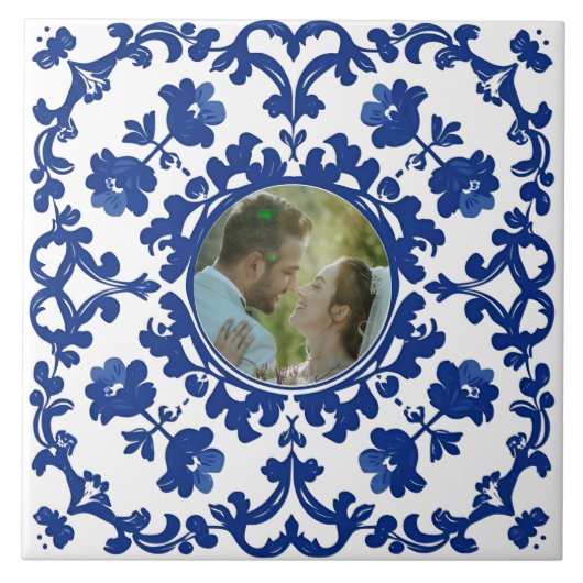 Indigo Azulejo Blue Portuguese Lisbon photo タイル (正面)