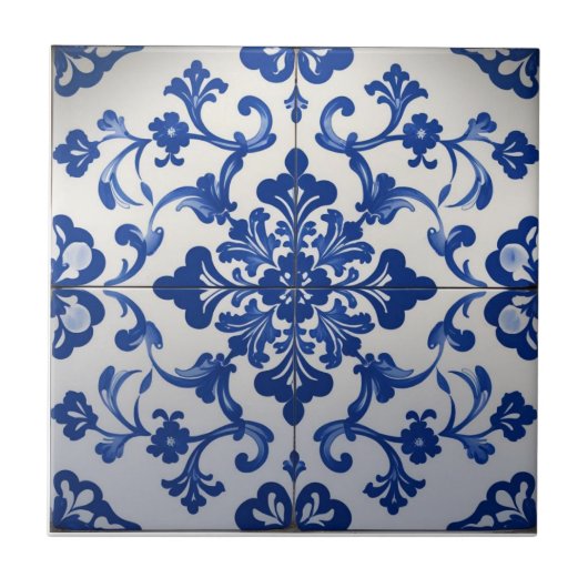 Indigo Azulejo Blue Portuguese Lisbon Talavera  タイル (正面)
