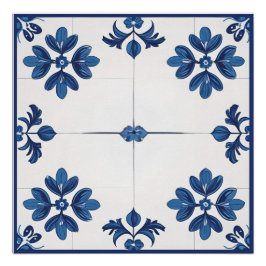Indigo Azulejo Blue Portuguese Lisbon tiles ポスター