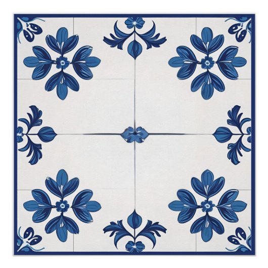 Indigo Azulejo Blue Portuguese Lisbon tiles ポスター (正面)