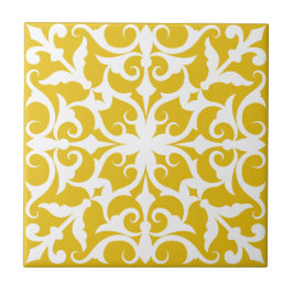 Indigo Azulejo yellow & white Portuguese  タイル