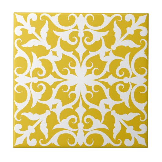 Indigo Azulejo yellow & white Portuguese  タイル (正面)