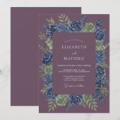 Indigo Bloom Romance Wedding 招待状 (正面/裏面)