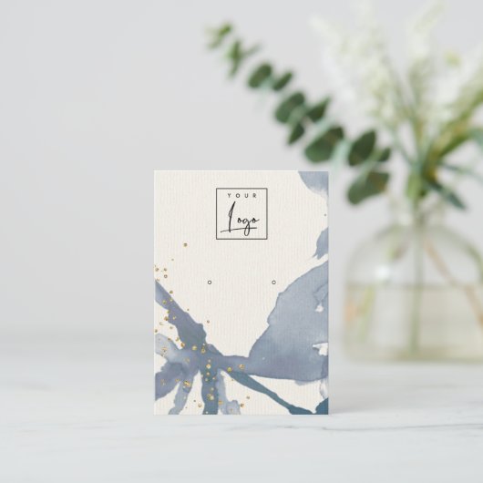 Indigo Blue金ゴールド抽象芸術イヤリングロゴ表示 名刺 (スタンド正面)