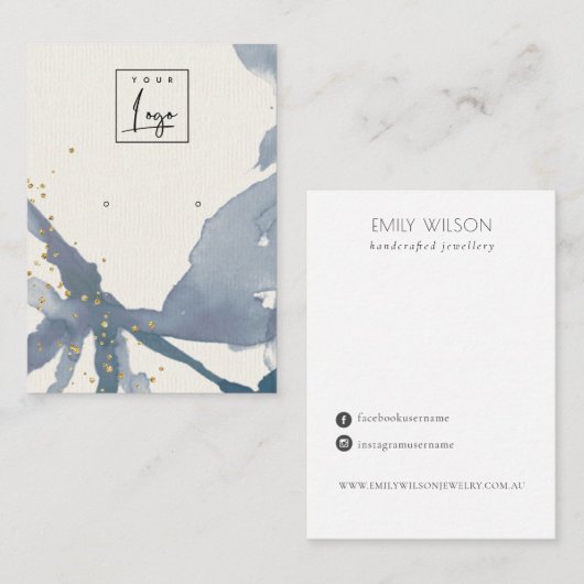 Indigo Blue金ゴールド抽象芸術イヤリングロゴ表示 名刺 (正面/裏面)