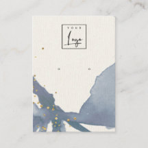 Indigo Blue金ゴールド抽象芸術イヤリングロゴ表示