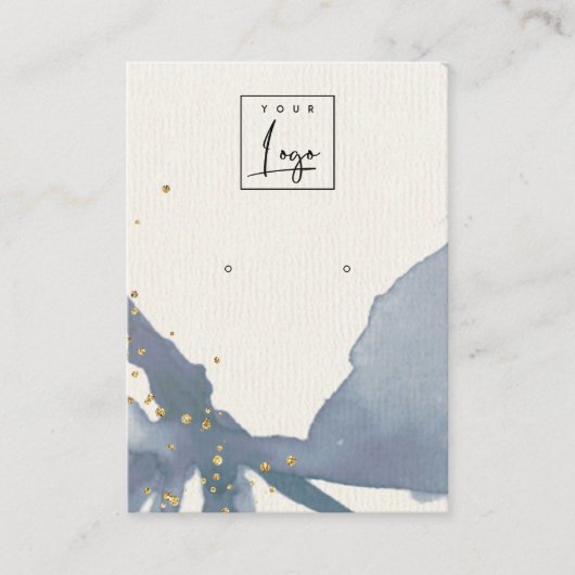 Indigo Blue金ゴールド抽象芸術イヤリングロゴ表示 名刺 (正面)
