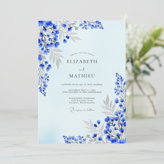 Indigo Blue Artistic Spring Wedding 招待状 (スタンド正面)