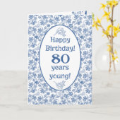 Indigo Blue on Whiteフローラ80th誕生日カード カード (黄色い花)