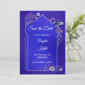 Indigo Blue Purple Henna日付カードを保存 セーブザデート (スタンド正面)