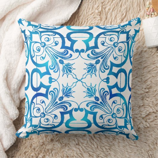 Indigo blue tile pattern クッション (ブランケット)