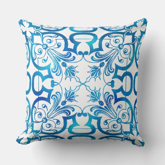 Indigo blue tile pattern クッション (正面)