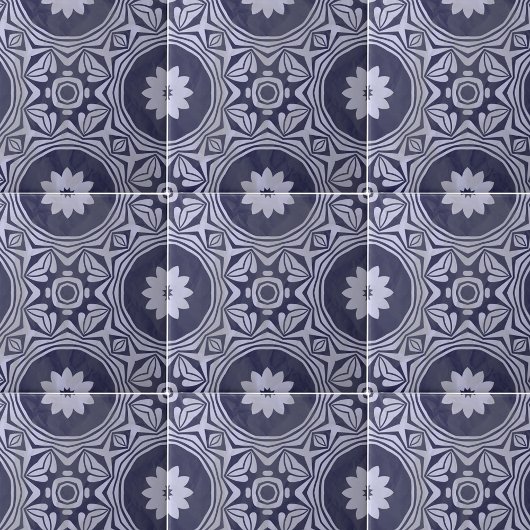Indigo Blue White Mandala Floral Moroccan Azulejo タイル