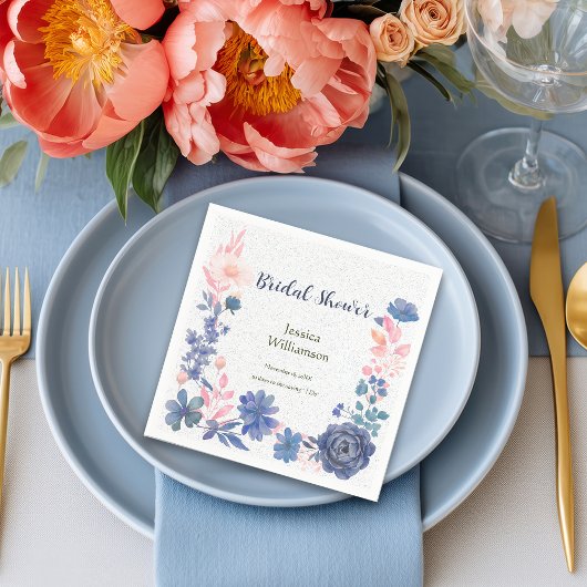 Indigo Blush Florals Bridal Shower Customize スタンダードカクテルナプキン