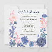 Indigo Blush Florals Bridal Shower Customize 招待状 (正面)