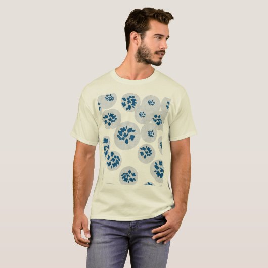 Indigo Botanical Bubbles Pattern Tシャツ (正面フル)