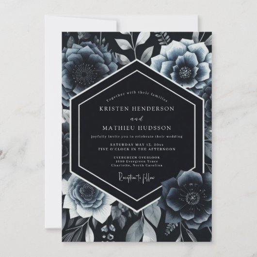 Indigo Botanical Romantic Wedding 招待状 (正面)