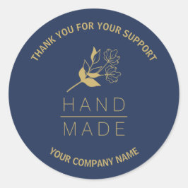 Indigo Botanical Simple Minimalist Handmade  ラウンドシール