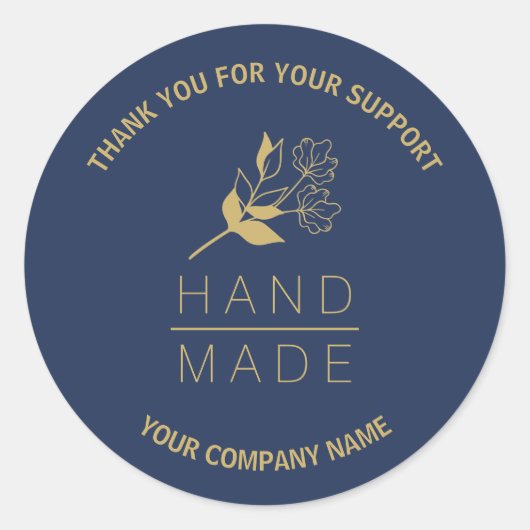 Indigo Botanical Simple Minimalist Handmade  ラウンドシール (正面)