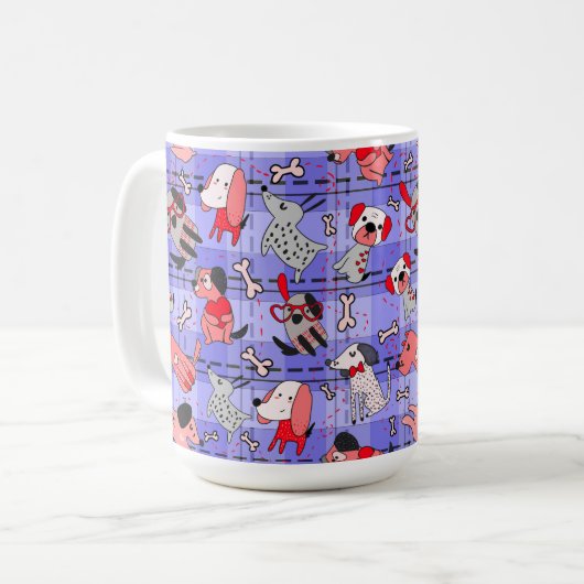 Indigo Checked Coffee Mug - Red / Black Dogs Print コーヒーマグカップ (正面左)