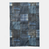 Indigo Denim Patchwork Seamless Pattern キッチンタオル (縦)