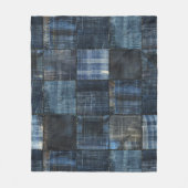 Indigo Denim Patchwork Seamless Pattern フリースブランケット (正面)
