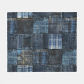 Indigo Denim Patchwork Seamless Pattern フリースブランケット (正面(横))