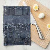 Indigo Denim Patchwork Seamless Pattern (2) キッチンタオル (四つ折り)