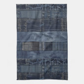 Indigo Denim Patchwork Seamless Pattern (2) キッチンタオル (縦)