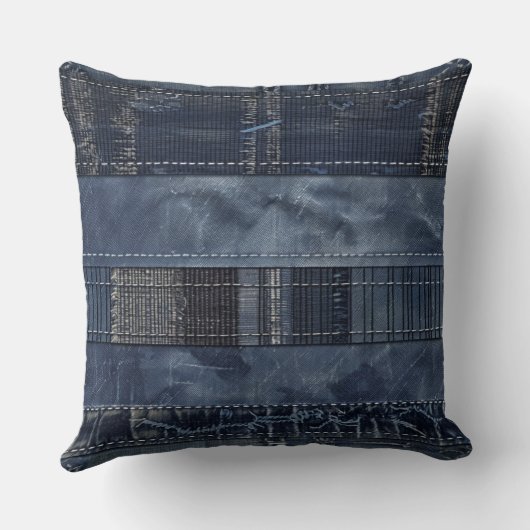 Indigo Denim Patchwork Seamless Pattern (2) クッション (裏面)