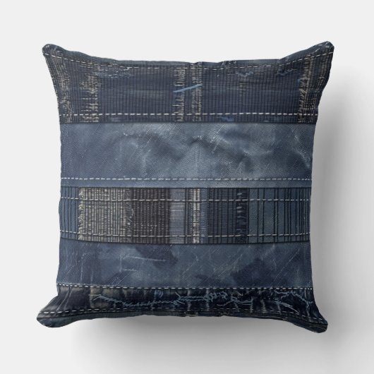 Indigo Denim Patchwork Seamless Pattern (2) クッション (正面)