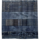 Indigo Denim Patchwork Seamless Pattern (2) シャワーカーテン (正面)