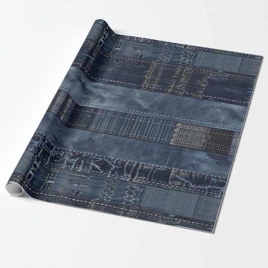 Indigo Denim Patchwork Seamless Pattern (2) ラッピングペーパー (アンロールド)