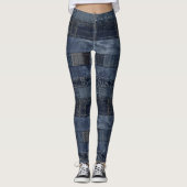 Indigo Denim Patchwork Seamless Pattern (2) レギンス (正面)