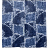 Indigo-Dyed Effect Textured Checked Patchwork Grap シャワーカーテン (正面)